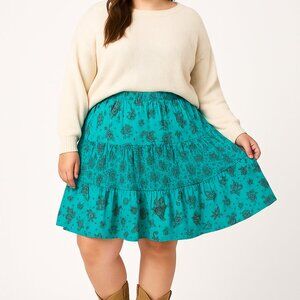 Vtg Venezia Skirt Tiered Turquoise Paisley XL Pull On Western‎ Boho Country